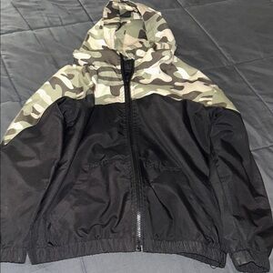 Camouflage and Black Hooded Jacket